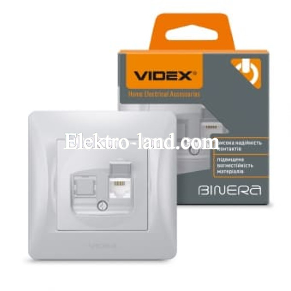 Розетка CAT6 одинарная компьютерная серебрянный шелк Videx Binera 